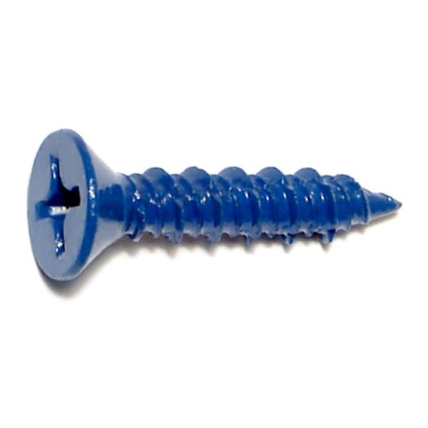 Masonry Screw, 5/8" Dia., Flat, 1 1/4 in L, Steel Blue Ruspert, 100 PK